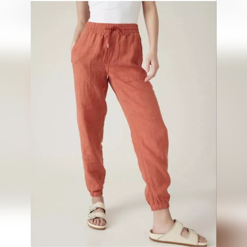 Athleta Retreat 100% Linen Jogger  Soft Persimmon casual Pants Size 14P